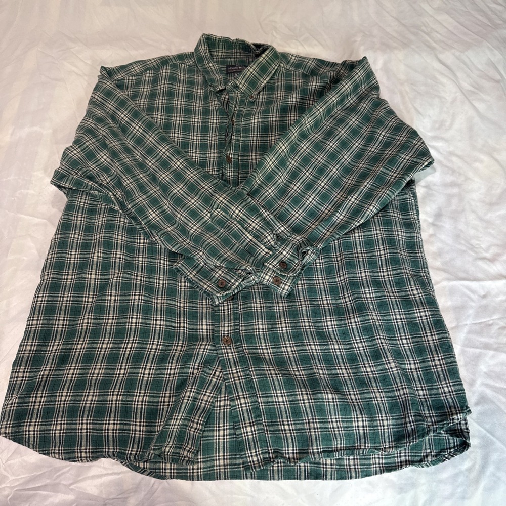 Vintage Moose Creek Plaid Flannel Shirt Men's 2XL Green White Heavyweight